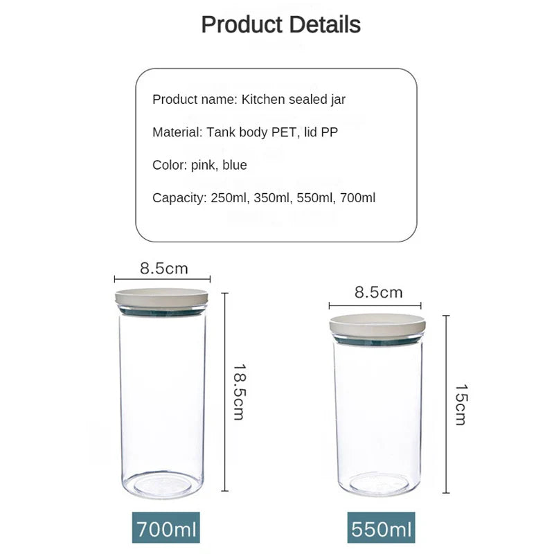 1/2/3PCS Food Container Storage Jars Transparent Food Canister For Mason Candy Spices Cookie Jar Sealed Ring Bottles Kitchen