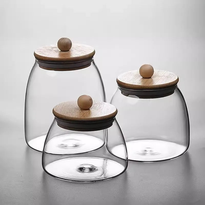 Tarro de Vidrio con Tapa de Madera – Contenedor Hermético de Gran Capacidad