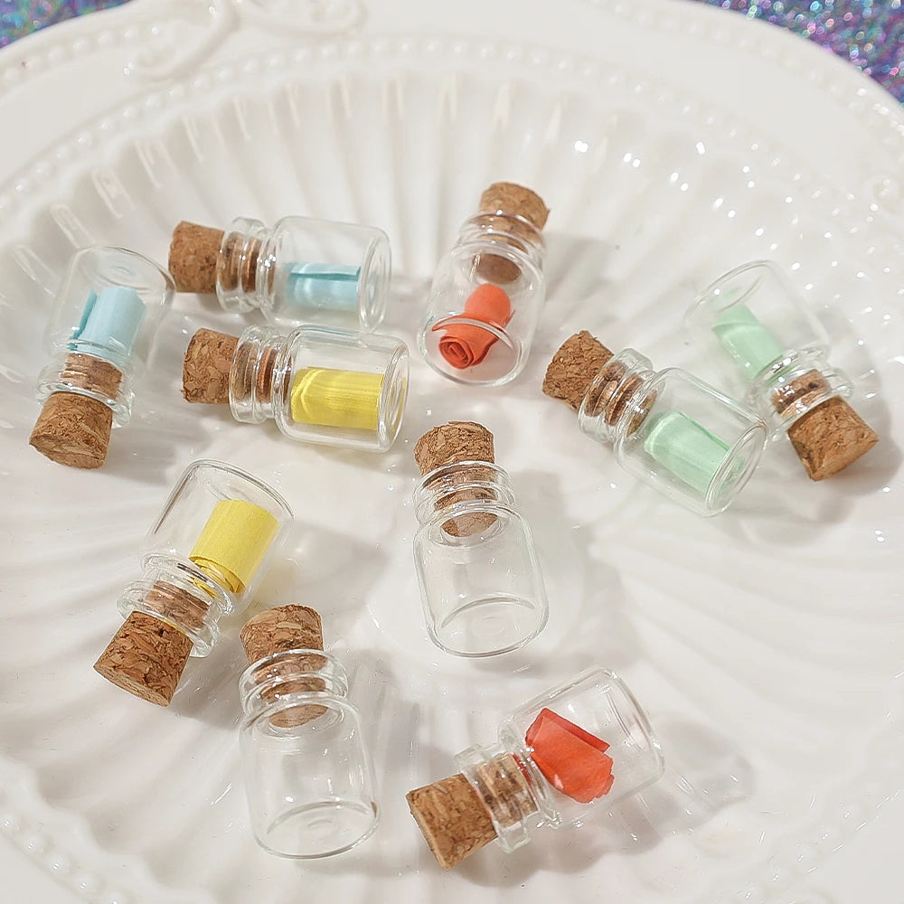 10PCS Mini Glass Bottles Transparent Wishing Bottles Cork Stopper Storage Bottle Creative Candy Jars DIY Container Wedding Decor