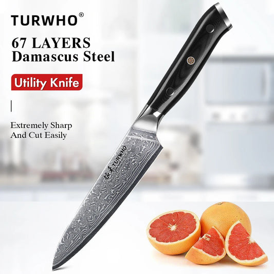 TURWHO 5 Inch Kitchen Utility Knife Damascus Steel Professional Chef Knife Peeling Fruit Knife Vegetable Meat Fish Cooking Tools - 369 view