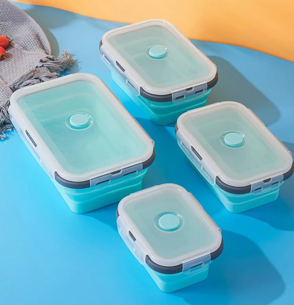 1 PCS Silicone Folding Lunch Box Food Grade Square Portable Microwave Oven Lunch Box Outdoor Travel Picnic Preservation Box