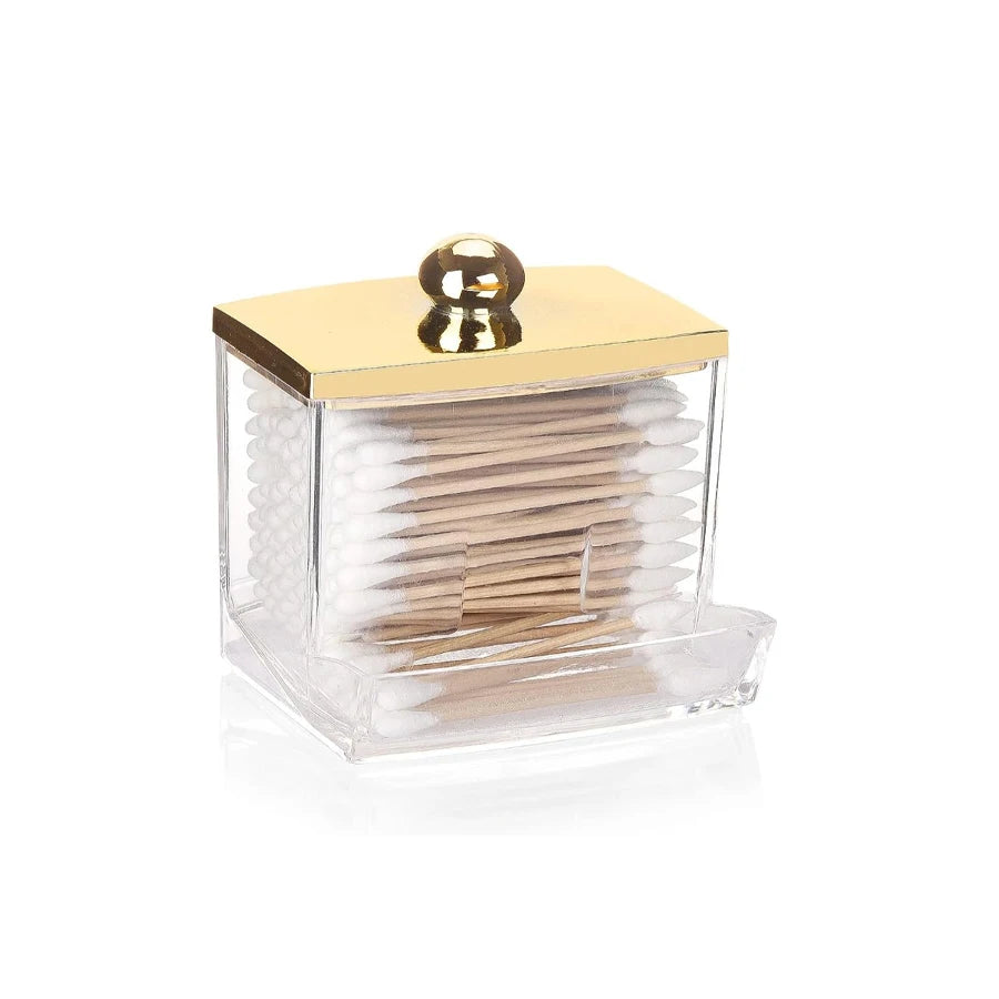 Set de Dispensadores de Hisopos – Organizadores de Baño con Tapas Doradas