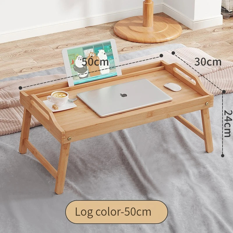 Bandeja de madera de bambú para el hogar, escritorio portátil plegable para ordenador portátil, mesa para servir té y comida, patas plegables, escritorio para ordenador portátil en la cama