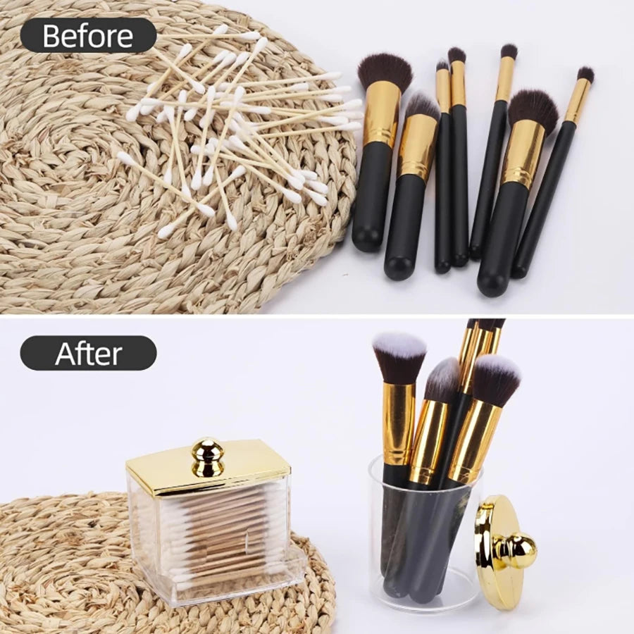 Set de Dispensadores de Hisopos – Organizadores de Baño con Tapas Doradas