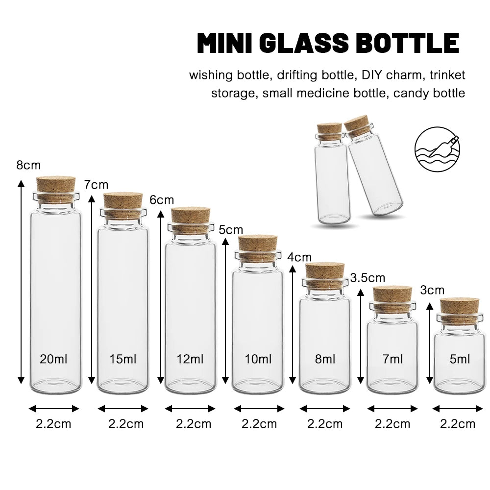 10PCS Mini Glass Bottles Transparent Wishing Bottles Cork Stopper Storage Bottle Creative Candy Jars DIY Container Wedding Decor