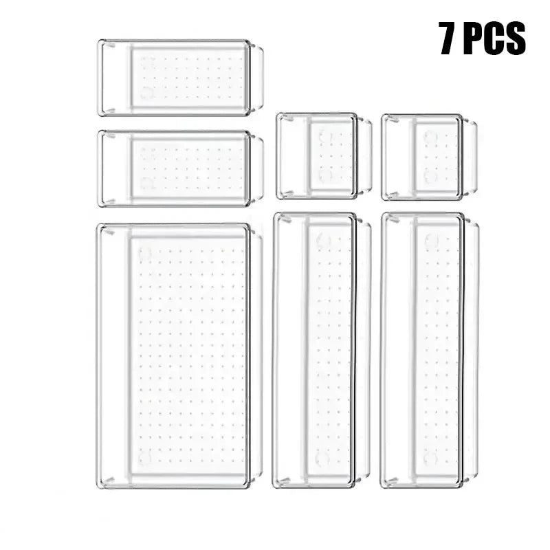 Set de 7/14 Organizadores de Cajón – Bandejas y Divisores Transparentes para Maquillaje y Cocina