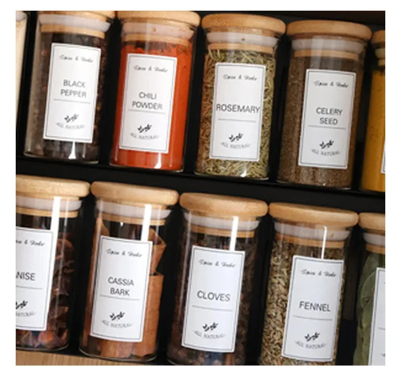 6pcs/set Kitchen Food Stickers Waterproof Food Spice Jar Label Seasoning Jar Sticker white