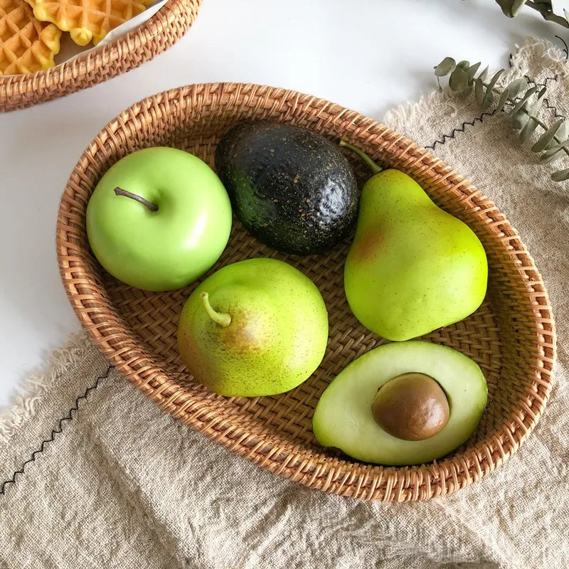 Cesta de mimbre redonda tejida a mano, fruta, merienda de té, pan, bandeja de Picnic, caja de almacenamiento de aperitivos, cesta de suministros de cocina, bandeja de fruta