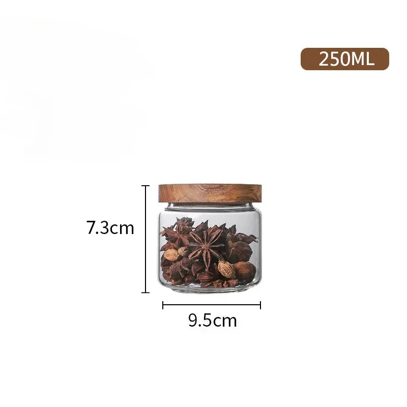 Tarro de Vidrio Hermético con Tapa de Madera – Almacenamiento para Cocina
