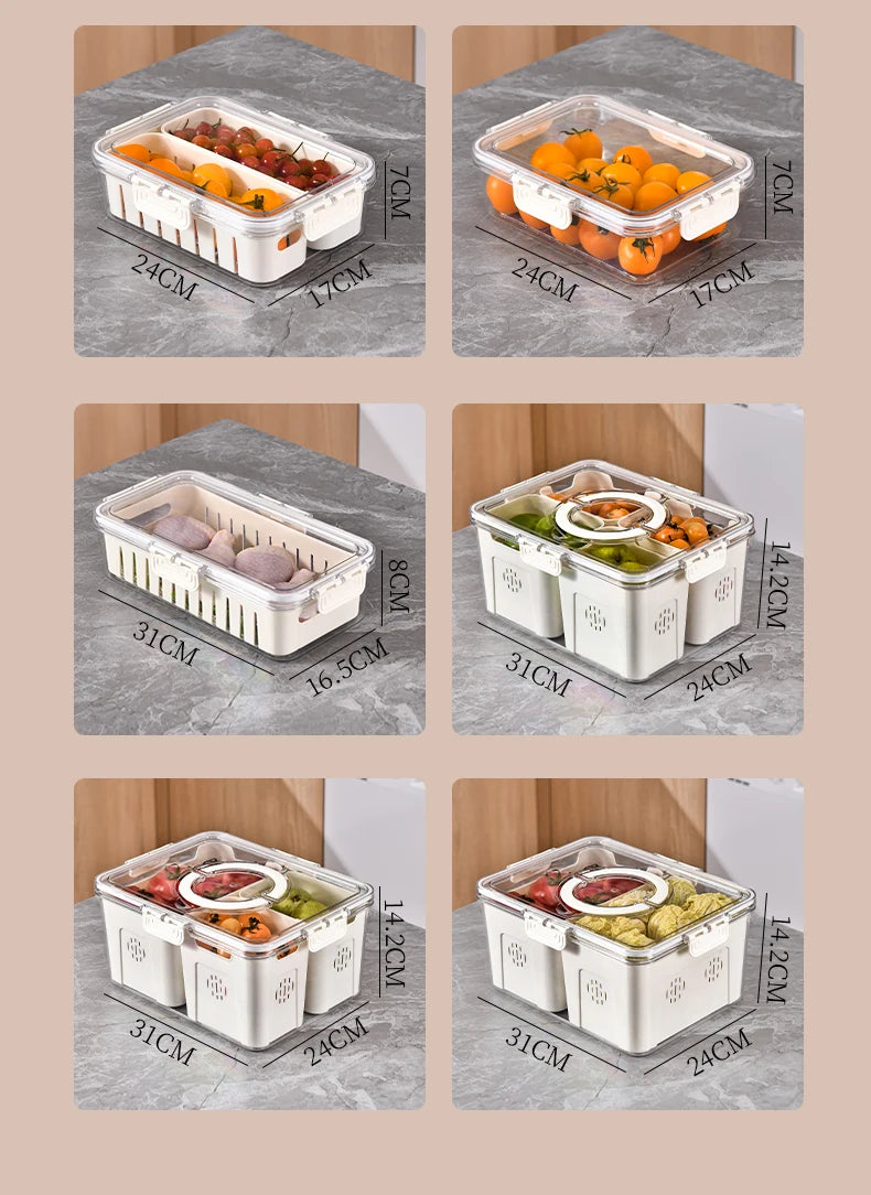 Caja de Almacenamiento con Drenaje y Asa – Organizador para Refrigerador