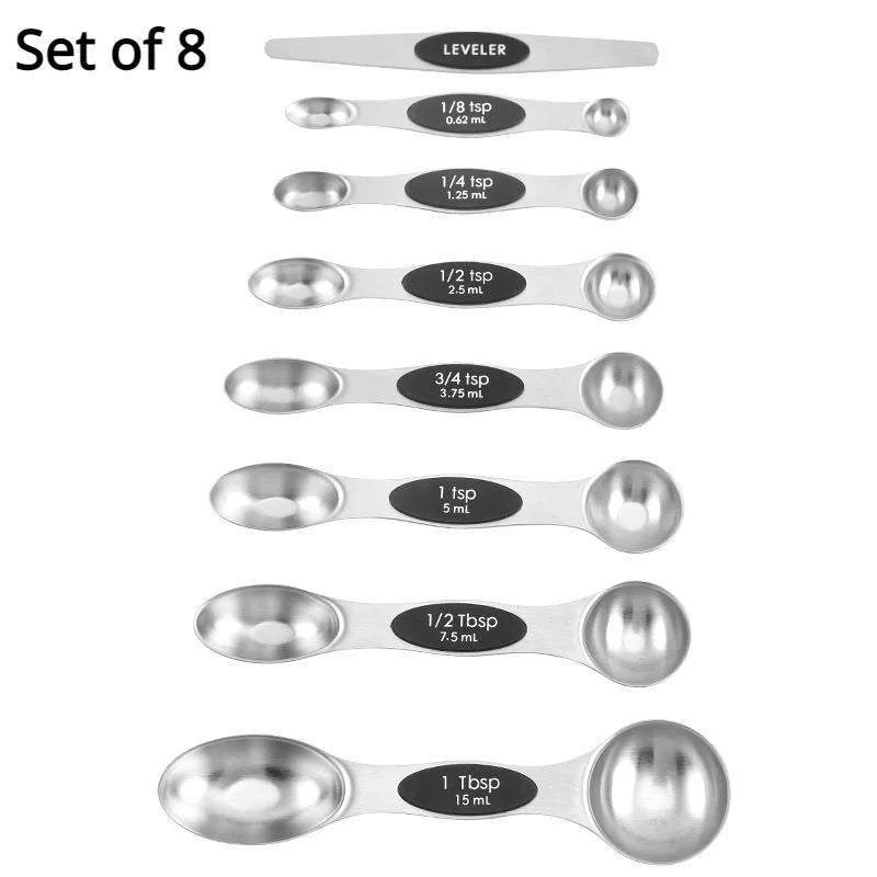 8Pcs/Set Magnetic Measuring Spoon Set Stainless Steel Stackable Double-sided Teaspoons Metal Accurate for Cooking Baking Food