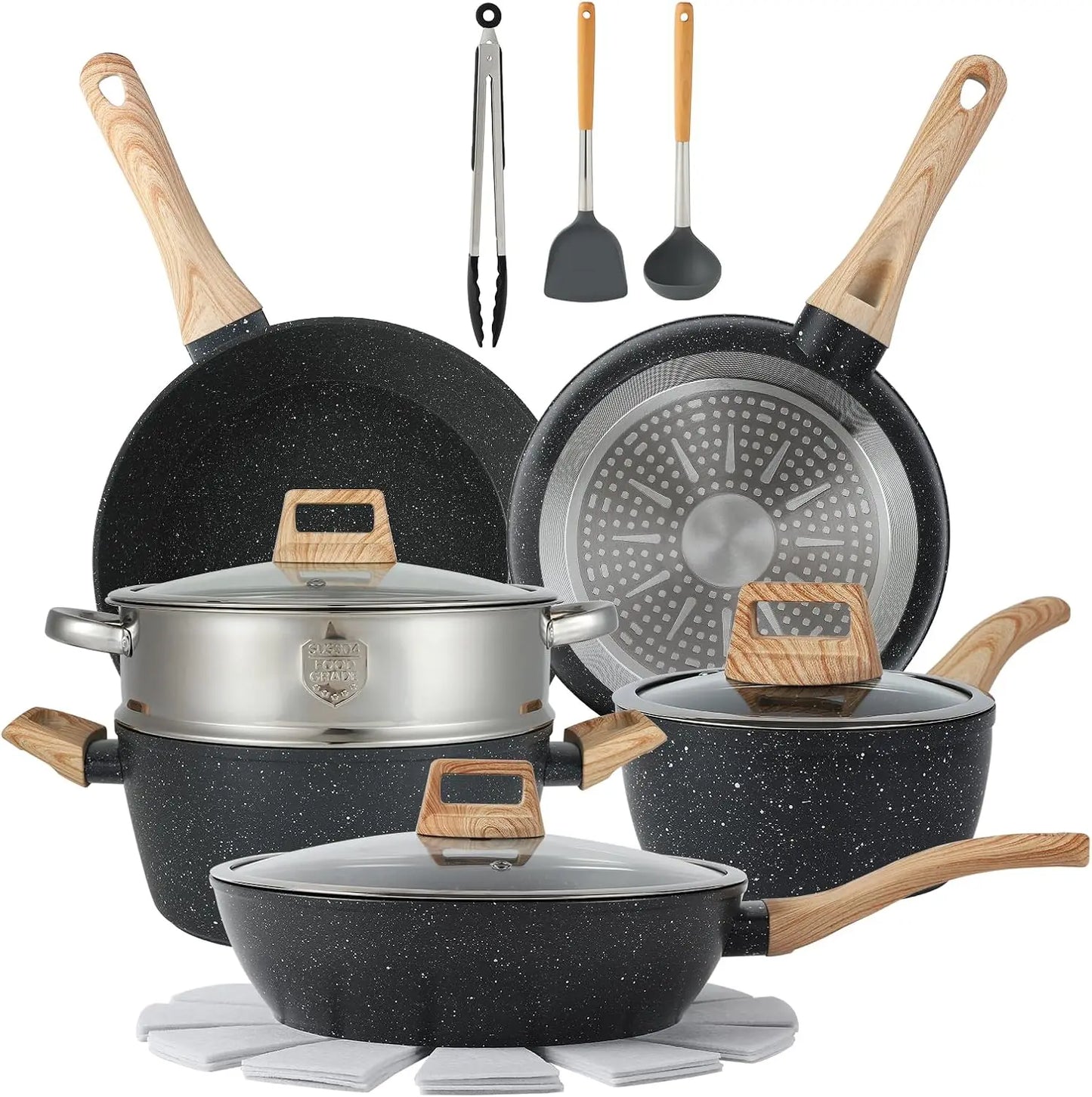 cs Pots And Pans Set Non Stick Cookware Set Nonstick With Cooking Set (Black, 16Pieces)