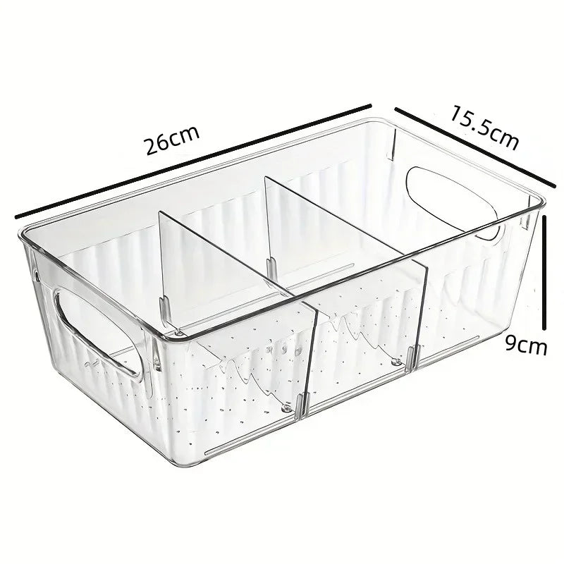 New Kitchen Refrigerator Organizer Bin Clear Pantry Organizer Plastic Food Storage Fridge Storage Box with Divider Freezer