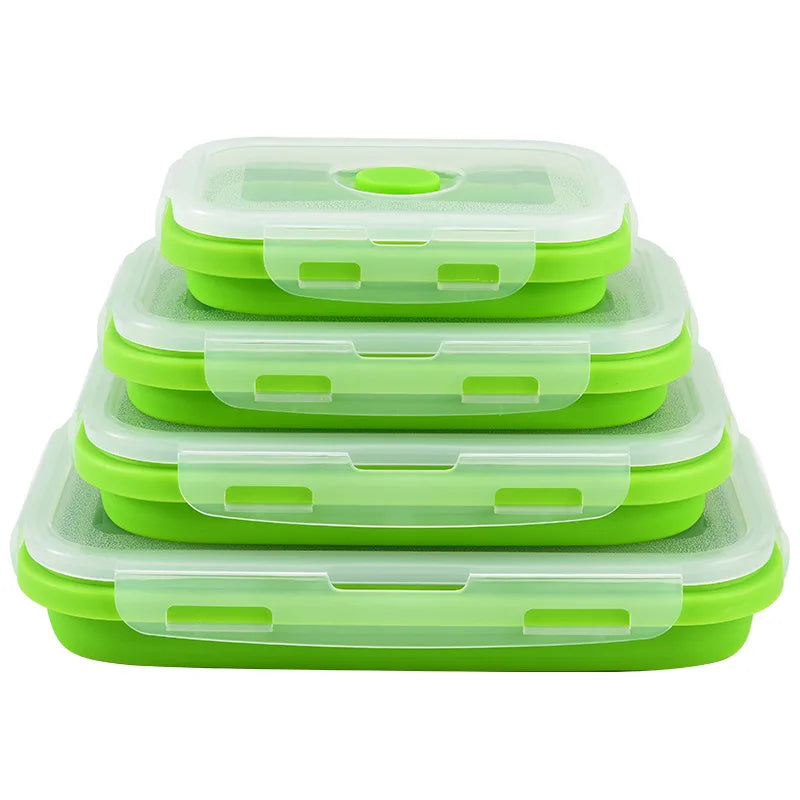1 PCS Silicone Folding Lunch Box Food Grade Square Portable Microwave Oven Lunch Box Outdoor Travel Picnic Preservation Box