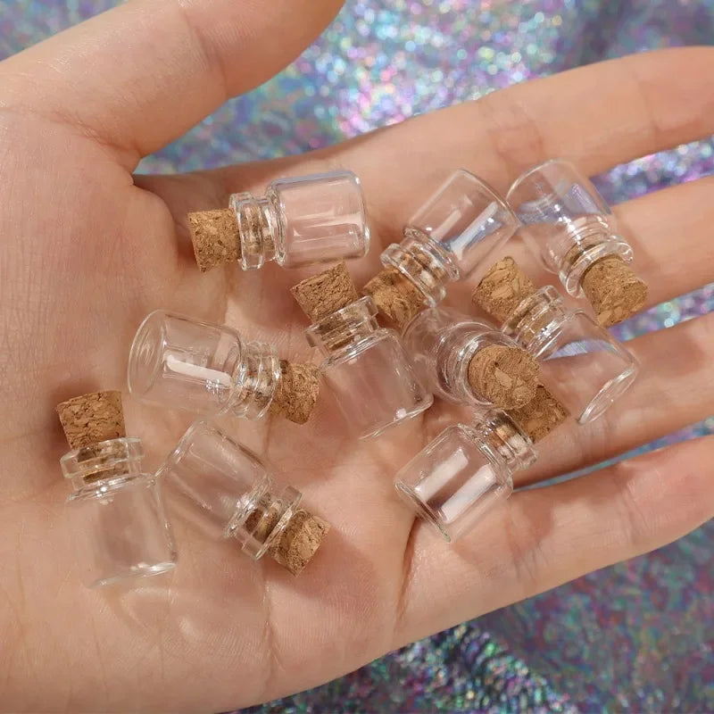 50/10PCS Small Glass Bottles with Cork Stoppers Mini Glass Vials Cork Transparent Wishing Bottles Storage Candy Jars DIY Decor