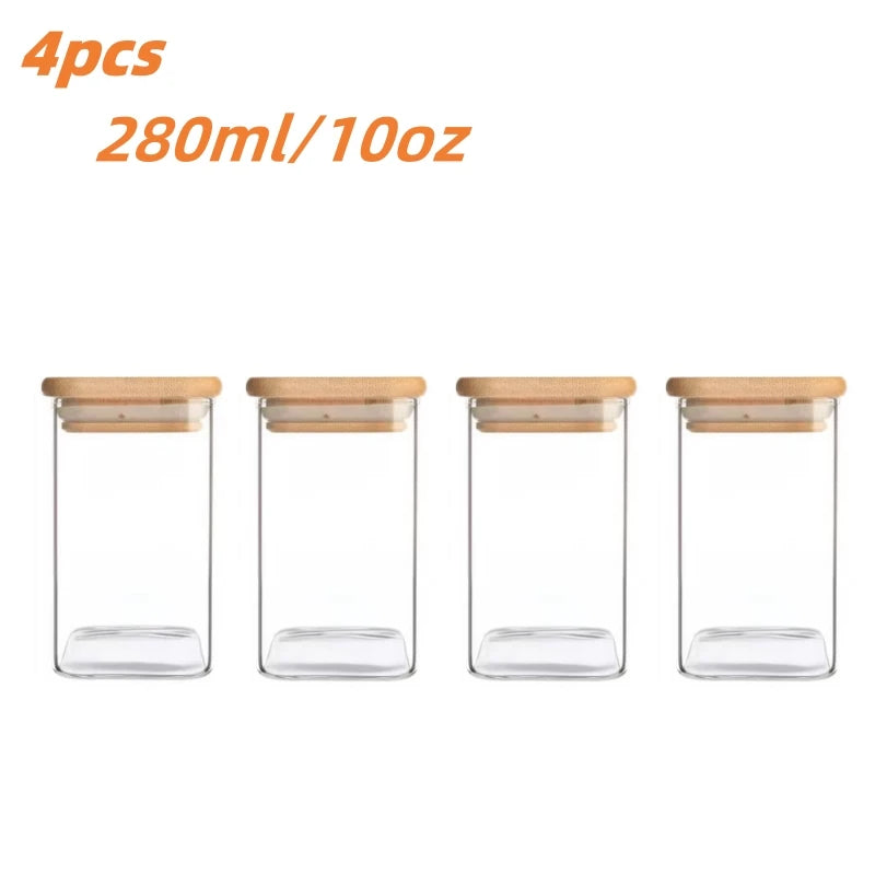 Set de Tarros de Vidrio de 10oz con Tapas Herméticas de Bambú – Almacenamiento Transparente