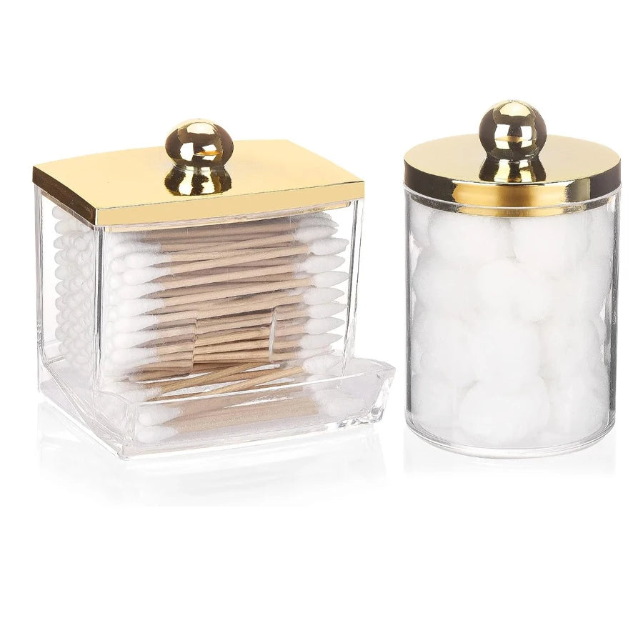 Set de Dispensadores de Hisopos – Organizadores de Baño con Tapas Doradas