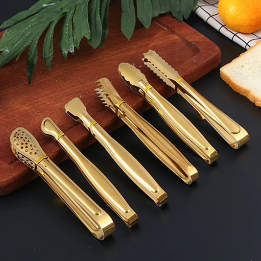 Dropshipping Stainless Steel Kitchen BBQ Tongs Non-stick Smart Grill Meat Clip Food Cooking Clamp Gold/Silver Accessories - 369 view