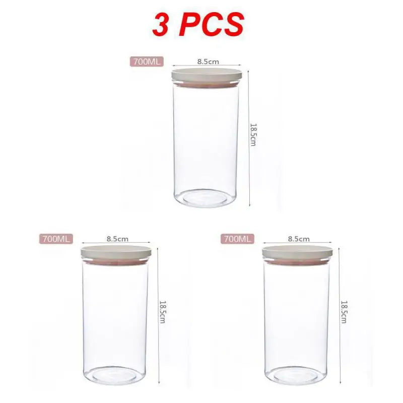 1/2/3PCS Food Container Storage Jars Transparent Food Canister For Mason Candy Spices Cookie Jar Sealed Ring Bottles Kitchen