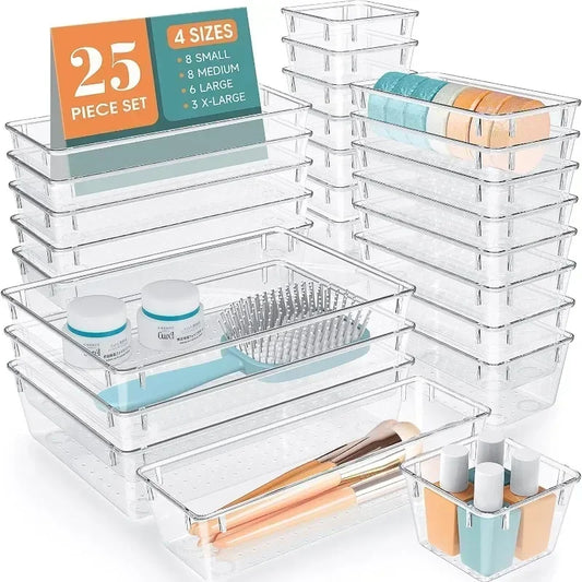 Set de Organizadores de Cajón de Plástico Transparente – Almacenamiento Versátil para Oficina y Hogar