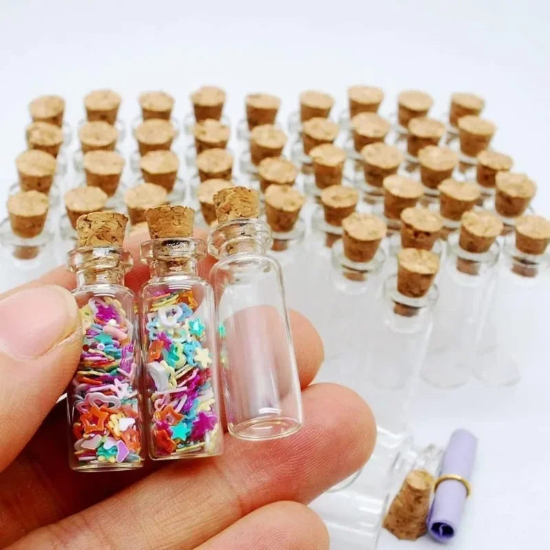 50/10PCS Small Glass Bottles with Cork Stoppers Mini Glass Vials Cork Transparent Wishing Bottles Storage Candy Jars DIY Decor