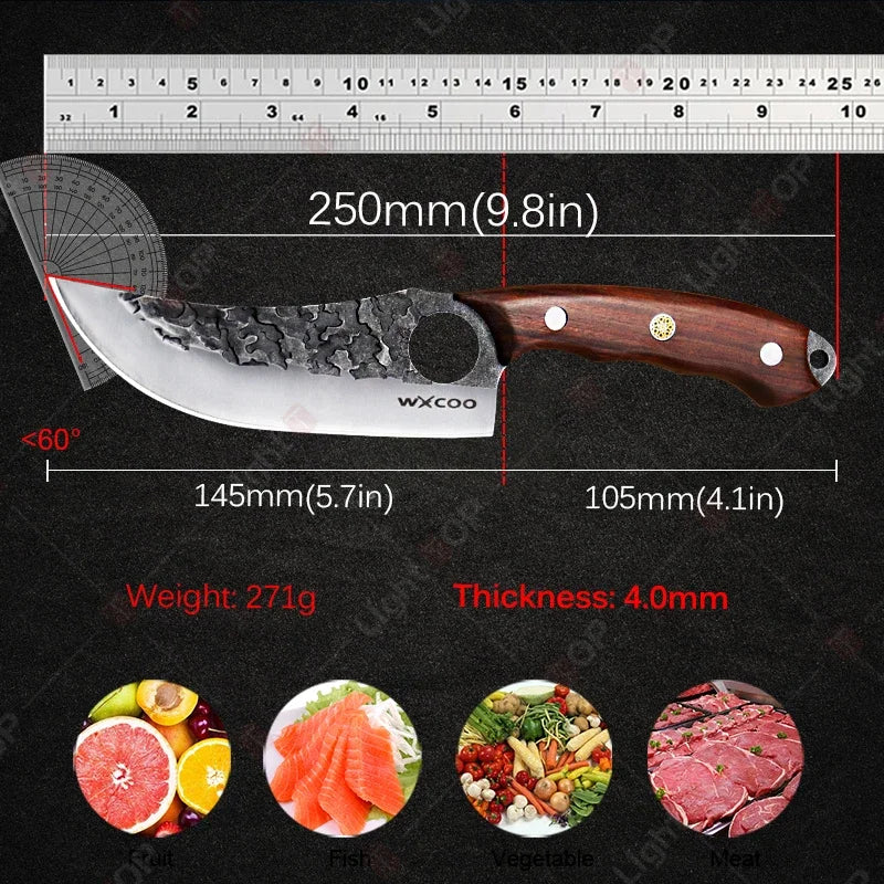 Cuchillo de Carnicero Forjado – Mango de Madera, Ideal para Cortar y Deshuesar Carne - 369 view