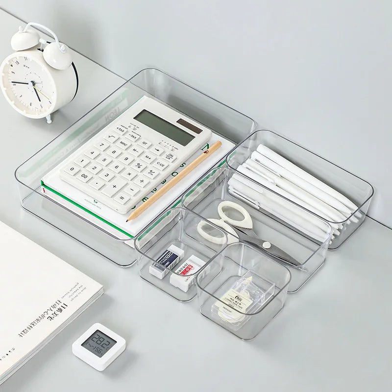 Caja Organizadora Transparente de Plástico – Almacenamiento para Escritorio y Tocador
