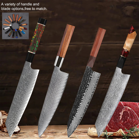 Hoja de Cuchillo Japonés de Acero Damasco – Mango Octagonal DIY - 369 view