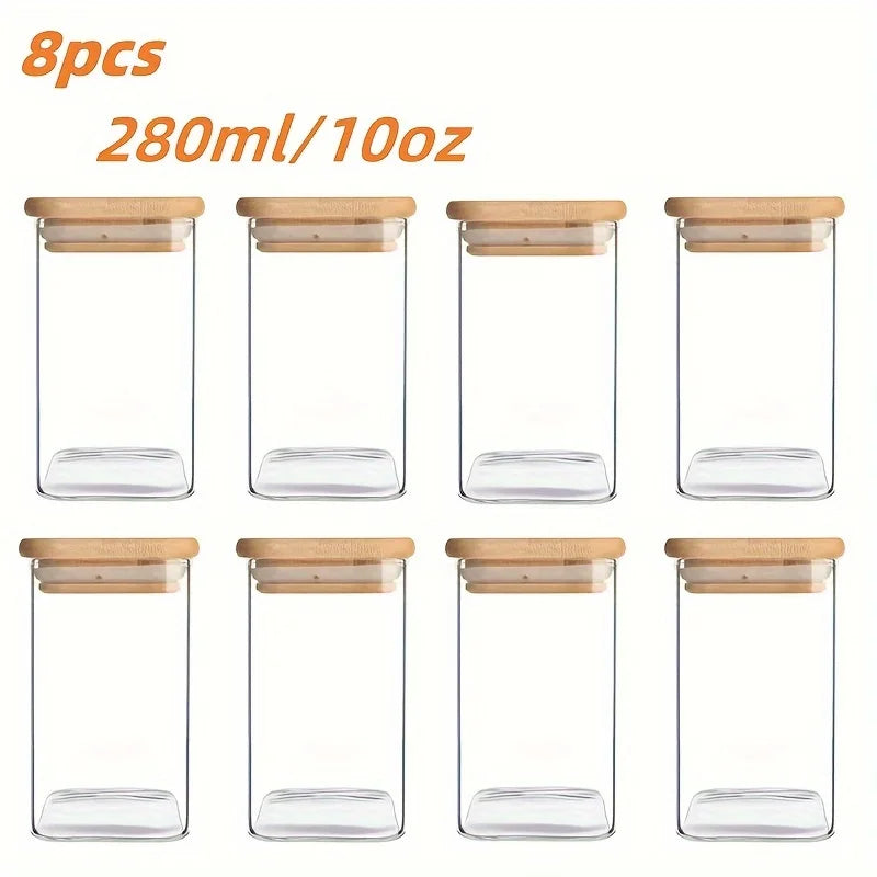Set de Tarros de Vidrio de 10oz con Tapas Herméticas de Bambú – Almacenamiento Transparente