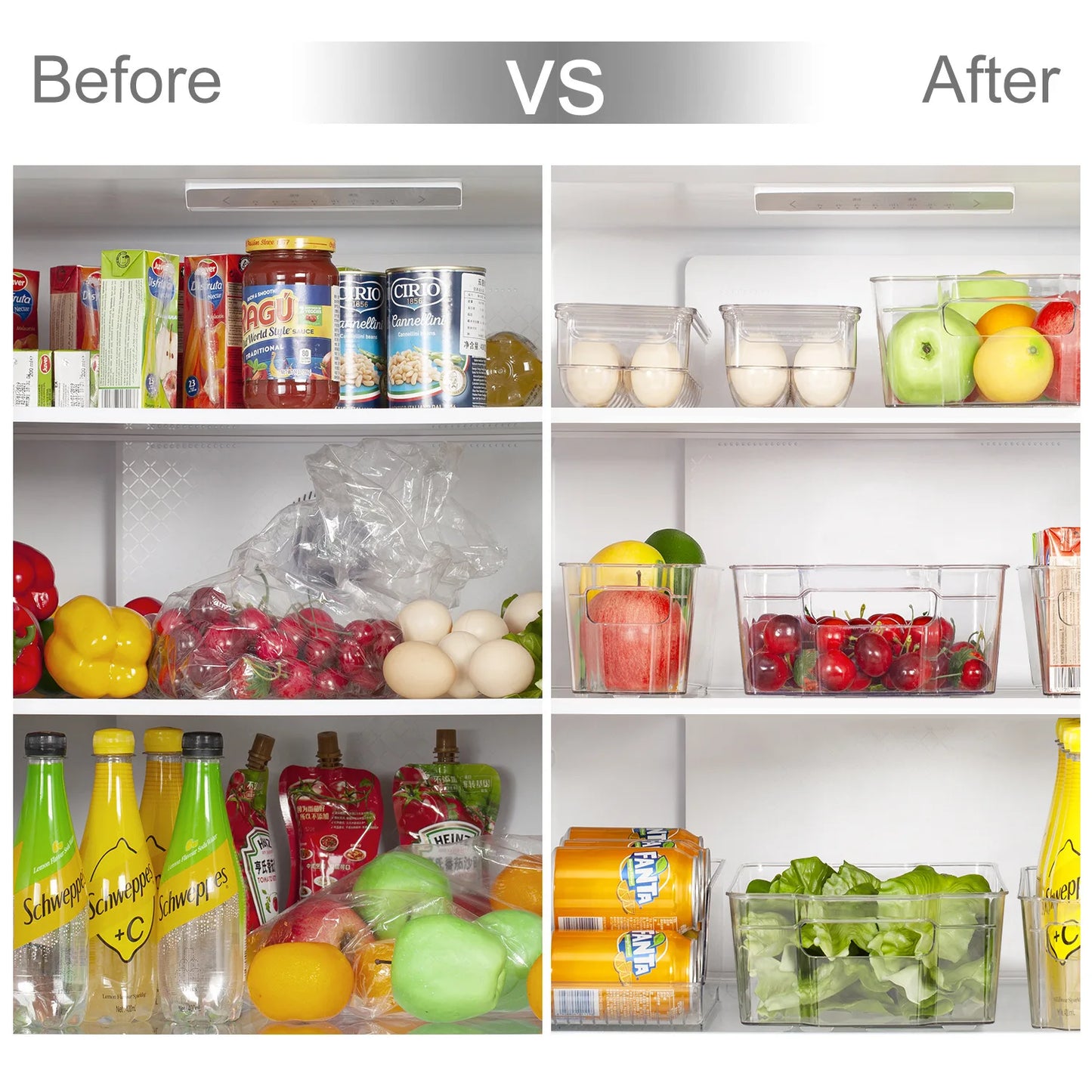 New Kitchen Refrigerator Organizer Bin Clear Pantry Organizer Plastic Food Storage Fridge Storage Box with Divider Freezer