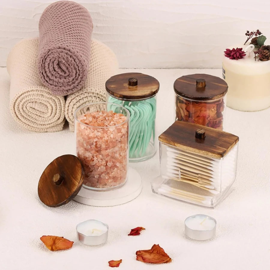 Acrylic swab Holders With Lid, Dust-proof Storage Jars for Swab, Jewelry, Powder Puffs, Beauty Eggs, Household Storage Box - 369 view