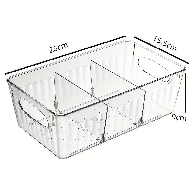 Caja Organizadora Transparente para Refrigerador – Almacenamiento con Divisor