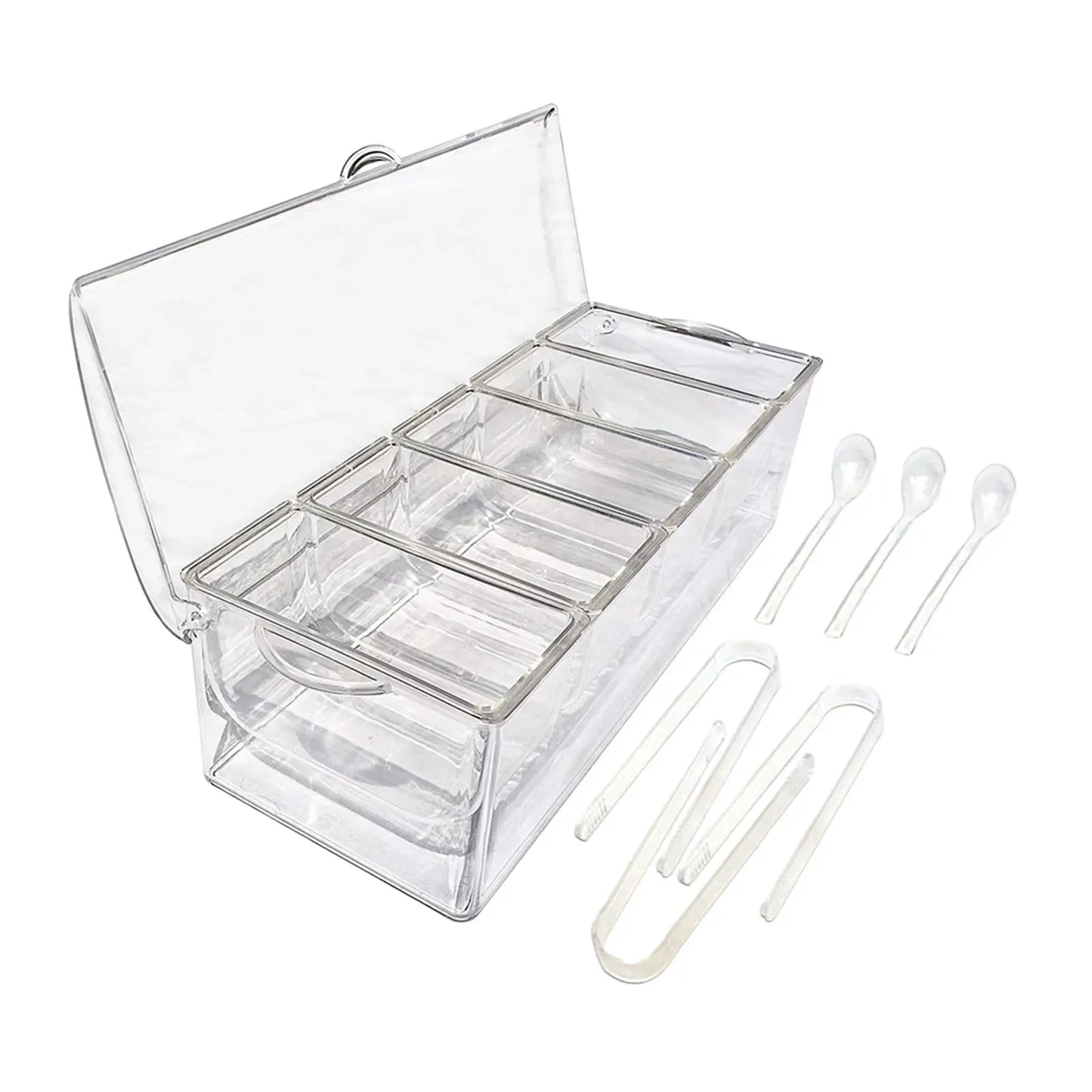 Bandeja Acrílica para Servir Hielo y Aperitivos – 5 Compartimentos con Cucharas y Pinzas - 369 view
