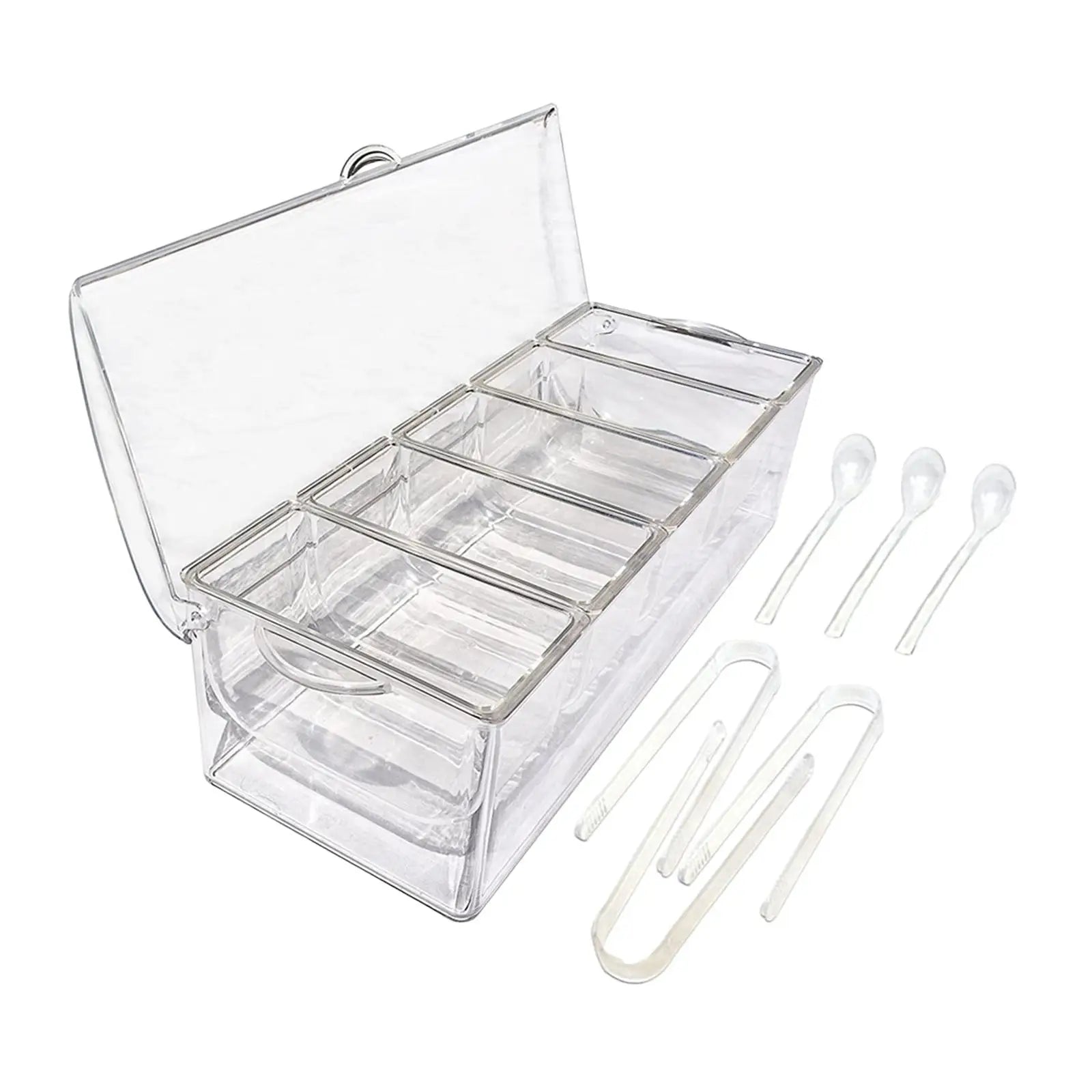 Bandeja Acrílica para Servir Hielo y Aperitivos – 5 Compartimentos con Cucharas y Pinzas - 369 view