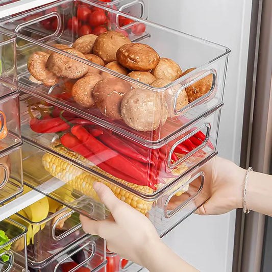 New Kitchen Refrigerator Organizer Bin Clear Pantry Organizer Plastic Food Storage Fridge Storage Box with Divider Freezer