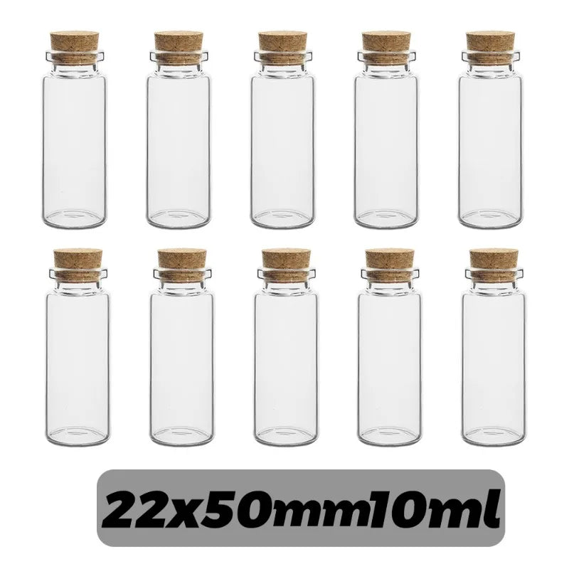 50/10PCS Small Glass Bottles with Cork Stoppers Mini Glass Vials Cork Transparent Wishing Bottles Storage Candy Jars DIY Decor