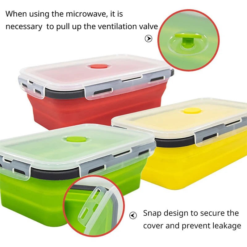 1 PCS Silicone Folding Lunch Box Food Grade Square Portable Microwave Oven Lunch Box Outdoor Travel Picnic Preservation Box