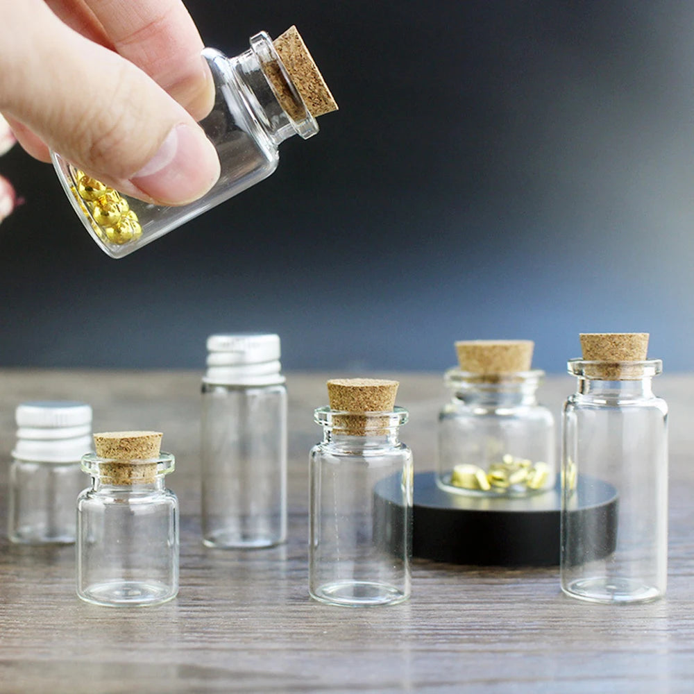 10PCS Mini Glass Bottles Transparent Wishing Bottles Cork Stopper Storage Bottle Creative Candy Jars DIY Container Wedding Decor