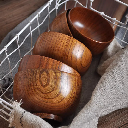Japanese Wooden Bowls Jujube Wood Children Baby Adults Small Soup Bowls Solid Wood Salad Bowls Retro Household Tableware - 369 view