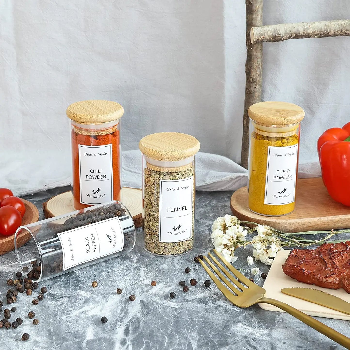 6pcs/set Kitchen Food Stickers Waterproof Food Spice Jar Label Seasoning Jar Sticker white