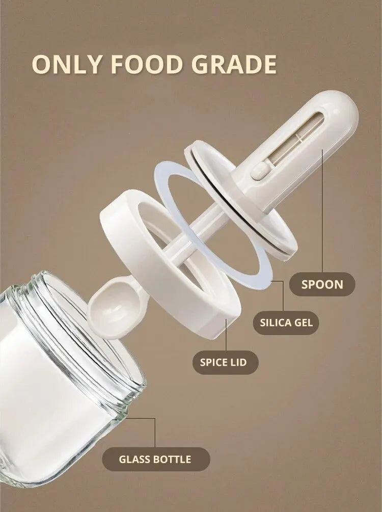 1pc Glass Seasoning Bottle With Telescopic Spoon Household Kitchen Salt Storage Box Leak Proof and Moisture-proof