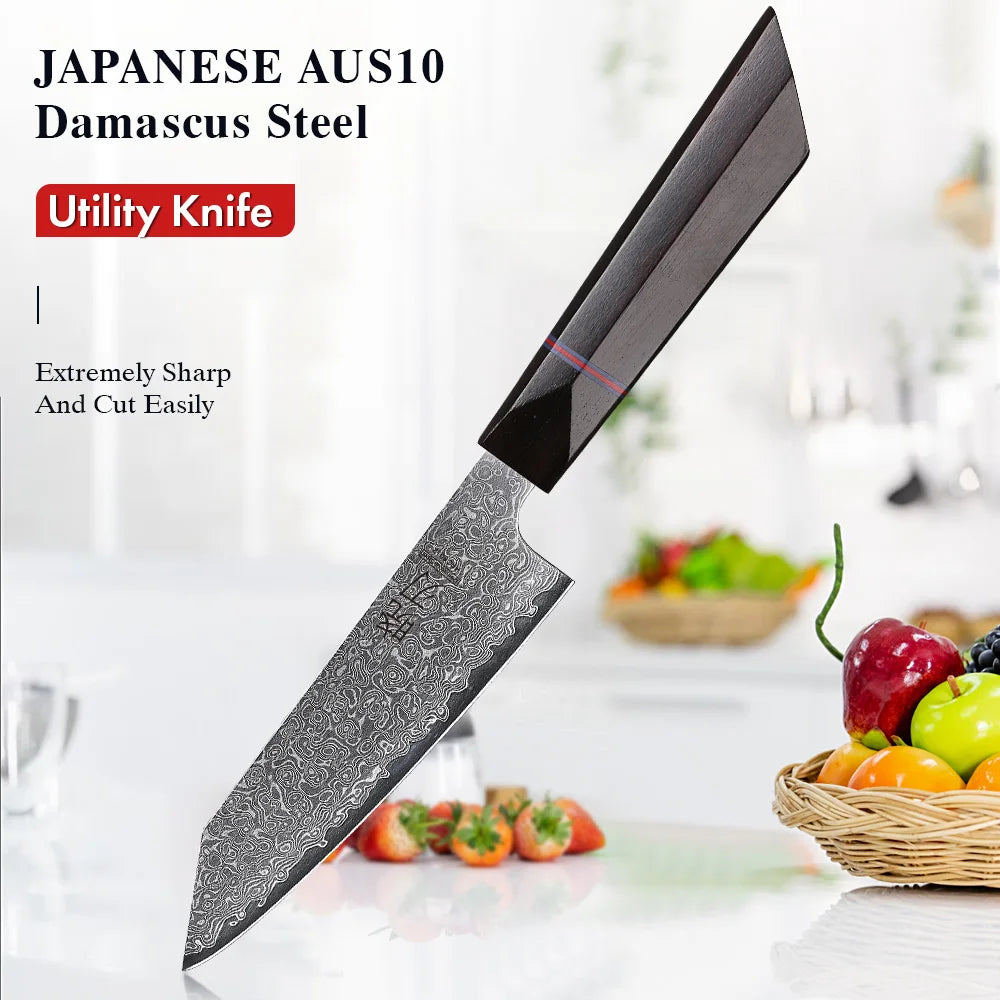 5" Utility Knife Damascus Professional Japanese Chef Knives Kitchen Cut Peeling Paring Fruit Vegetable Meat Slicer Cooking Tools