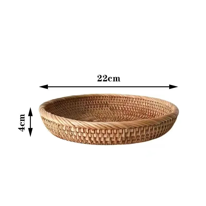 Cesta de mimbre redonda tejida a mano, fruta, merienda de té, pan, bandeja de Picnic, caja de almacenamiento de aperitivos, cesta de suministros de cocina, bandeja de fruta