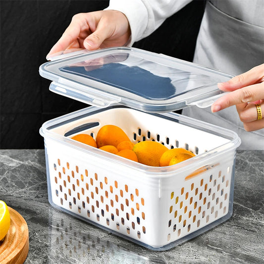 Caja de Almacenamiento para Refrigerador con Drenaje – Organizador de Frutas y Verduras