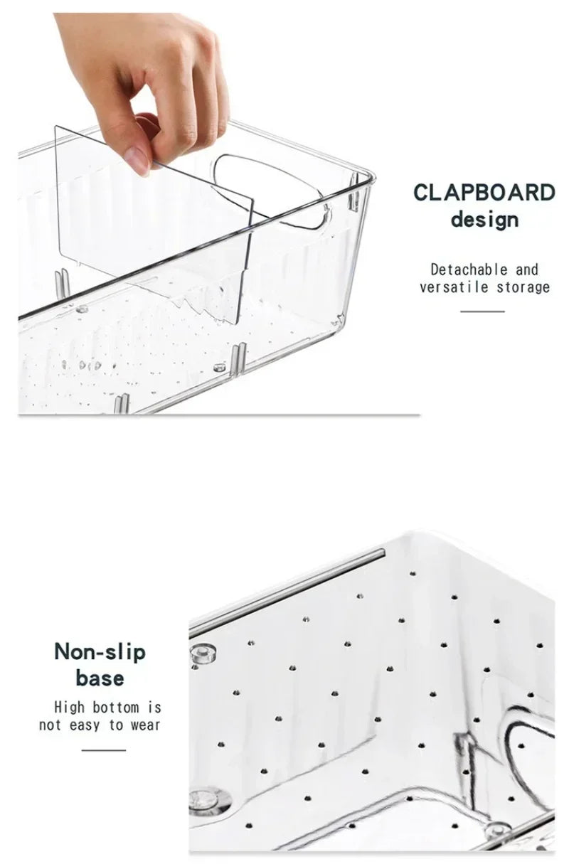 Caja Organizadora Transparente para Refrigerador – Almacenamiento con Divisor