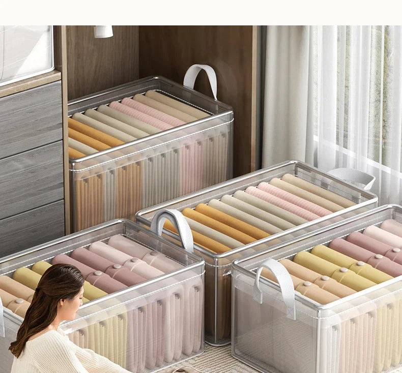 Cesta de Almacenamiento Transparente de PVC con Marco de Acero Inoxidable – Organizador Impermeable para Ropa y Armario
