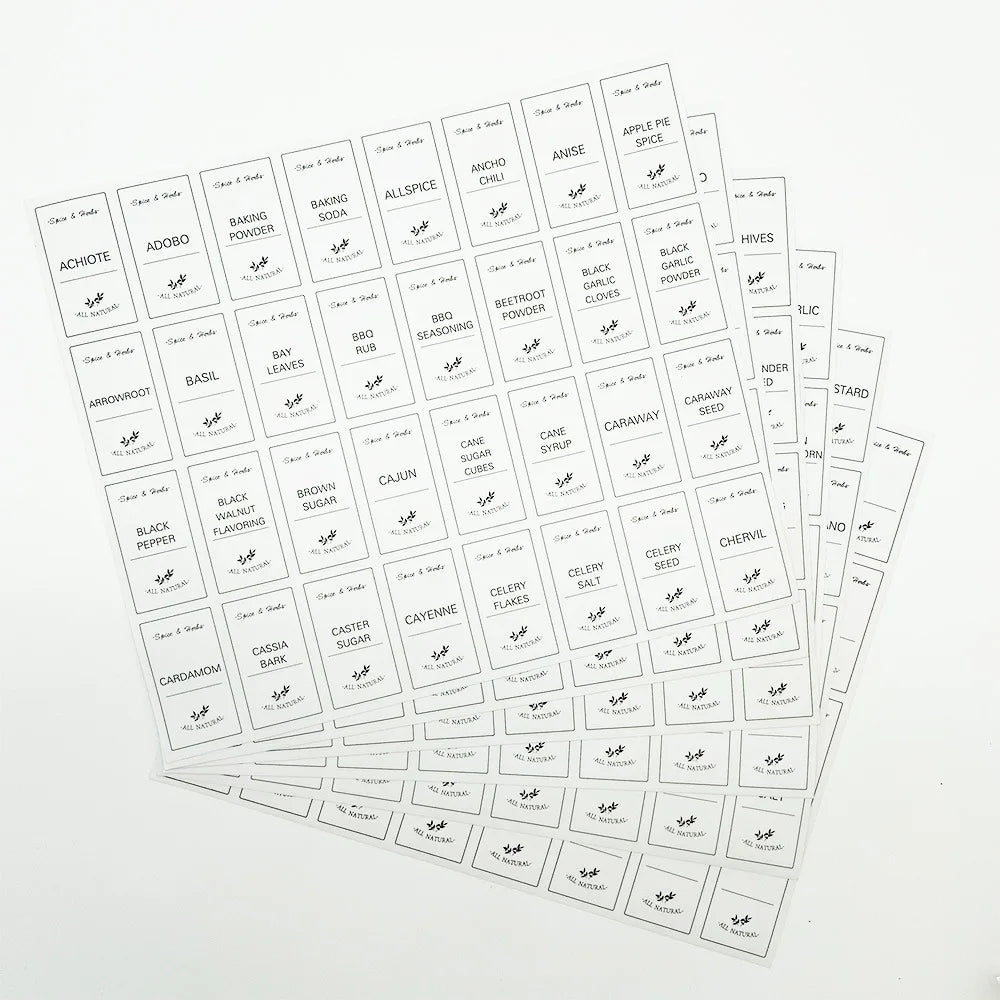 6pcs/set Kitchen Food Stickers Waterproof Food Spice Jar Label Seasoning Jar Sticker white