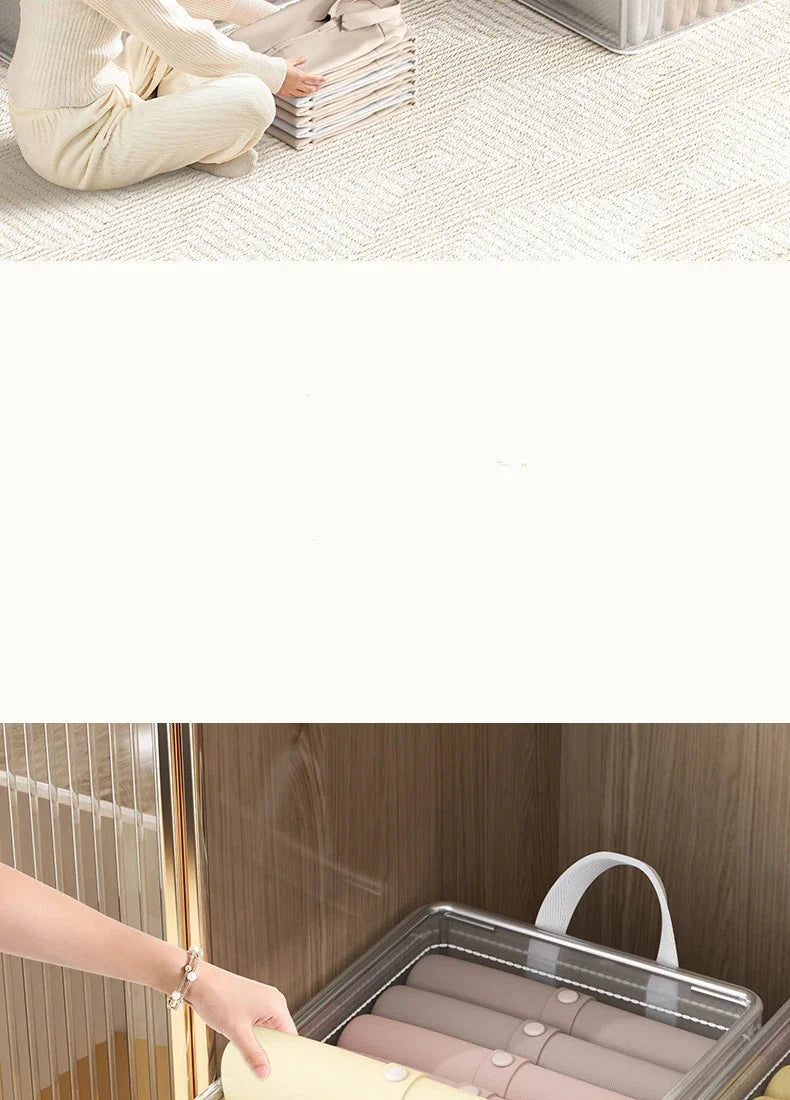 Cesta de Almacenamiento Transparente de PVC con Marco de Acero Inoxidable – Organizador Impermeable para Ropa y Armario