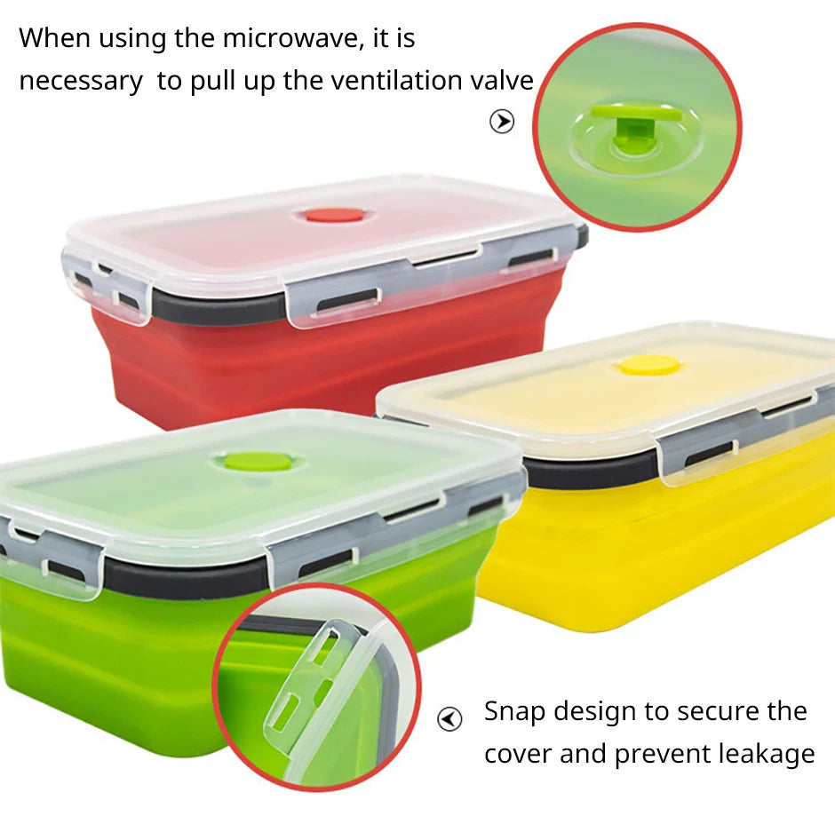 1 PCS Silicone Folding Lunch Box Food Grade Square Portable Microwave Oven Lunch Box Outdoor Travel Picnic Preservation Box