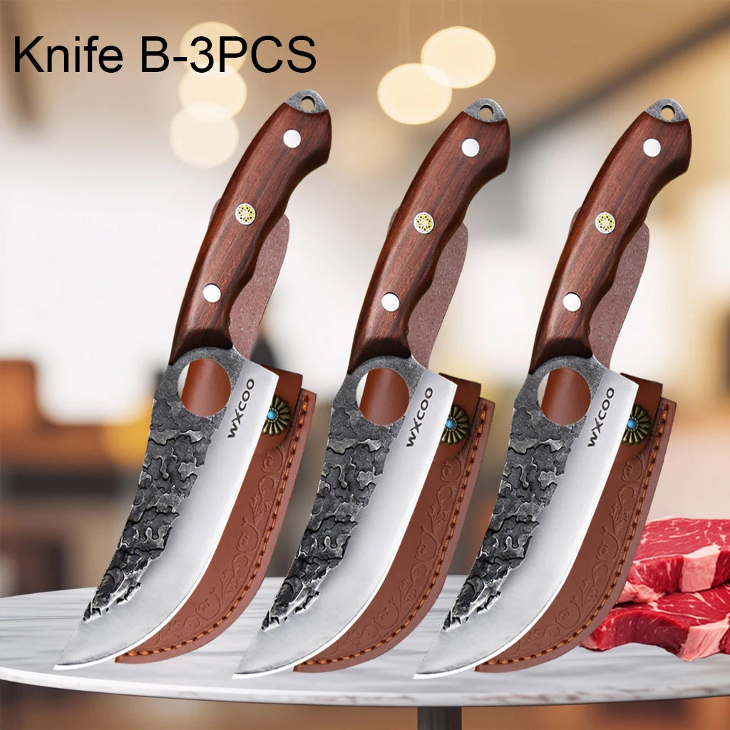 Cuchillo de Carnicero Forjado – Mango de Madera, Ideal para Cortar y Deshuesar Carne - 369 view